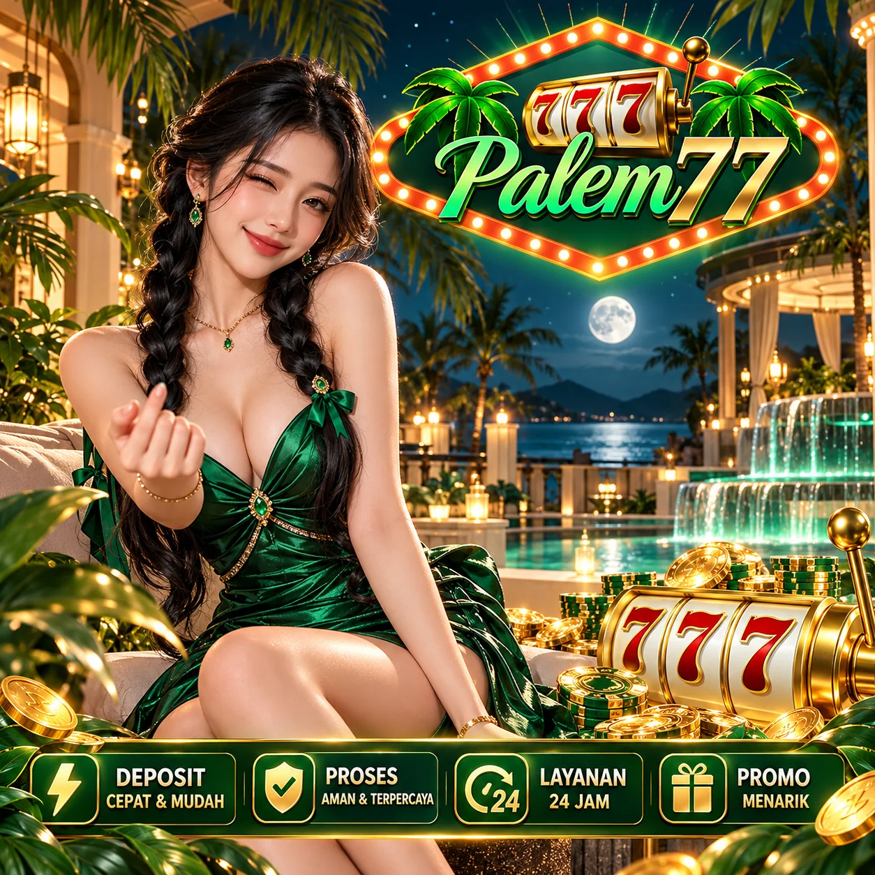 Ilustrasi PALEM77 untuk aslipalem77.pages.dev: banner utama persegi 1:1
